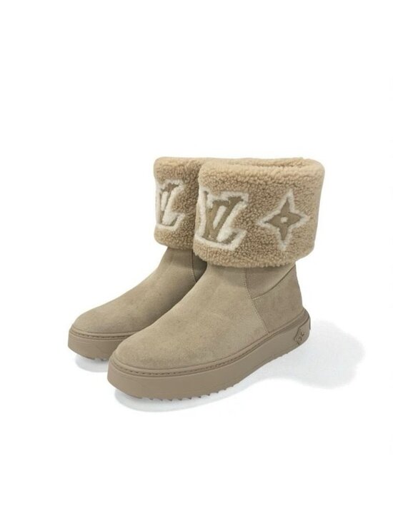 Louis Vuitton Louis Vuitton Louis Vuitton Mouton Short Boots  Louis Vuitton Snowdrop Line Monogram Boots Short Shoes Suede Mouton Beige